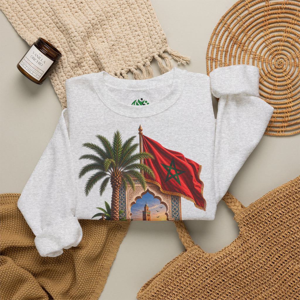 Sweat-shirt col rond Méli-mélo marocain — Drapeau du Maroc et scène du désert