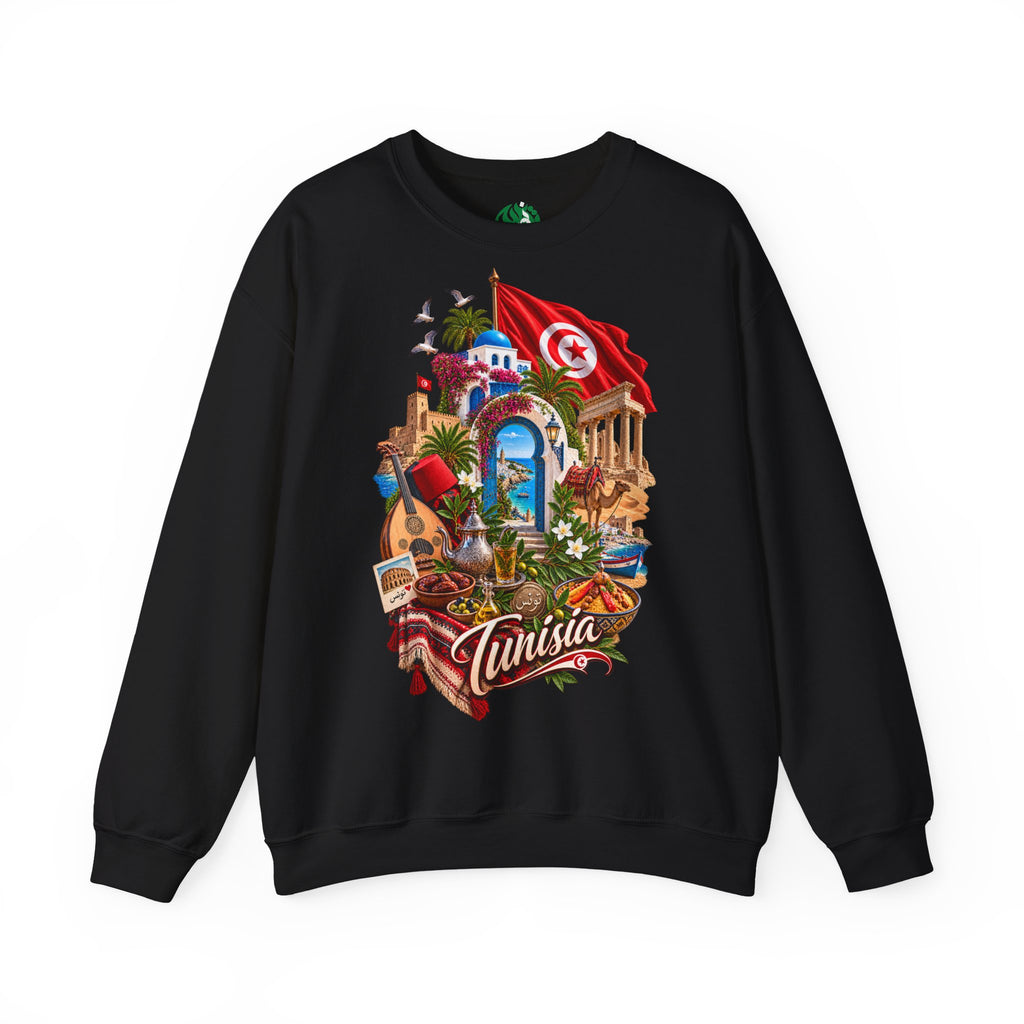 Tunisia travel collage sweatshirt | Tunisian flag, medina, palm trees