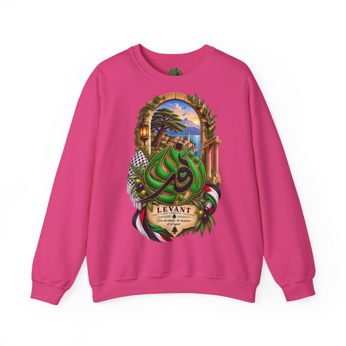 Levant Arabic Calligraphy Crewneck Sweatshirt | Scenic Mediterranean Artwork