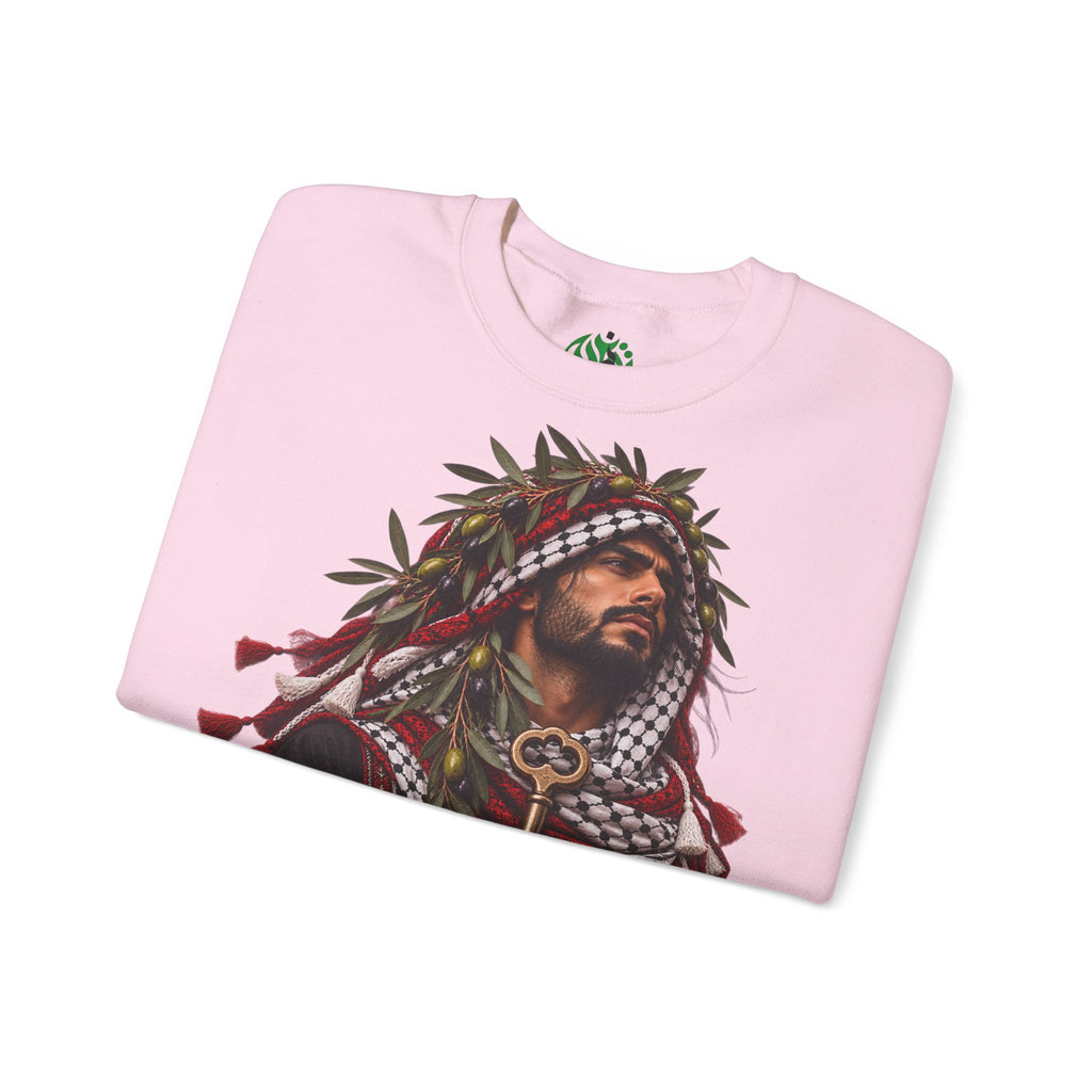 Crewneck Sweatshirt — Majestic Palestinian Liberation Portrait (keffiyeh & key)