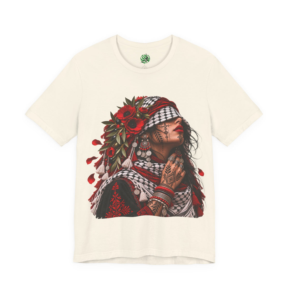 Palestinian Woman Portrait Tee | Keffiyeh Floral Illustration