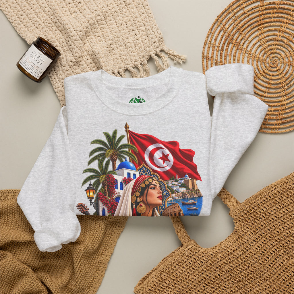 Sweat-shirt ras du cou Héritage Tunisien – Drapeau tunisien et collage culturel
