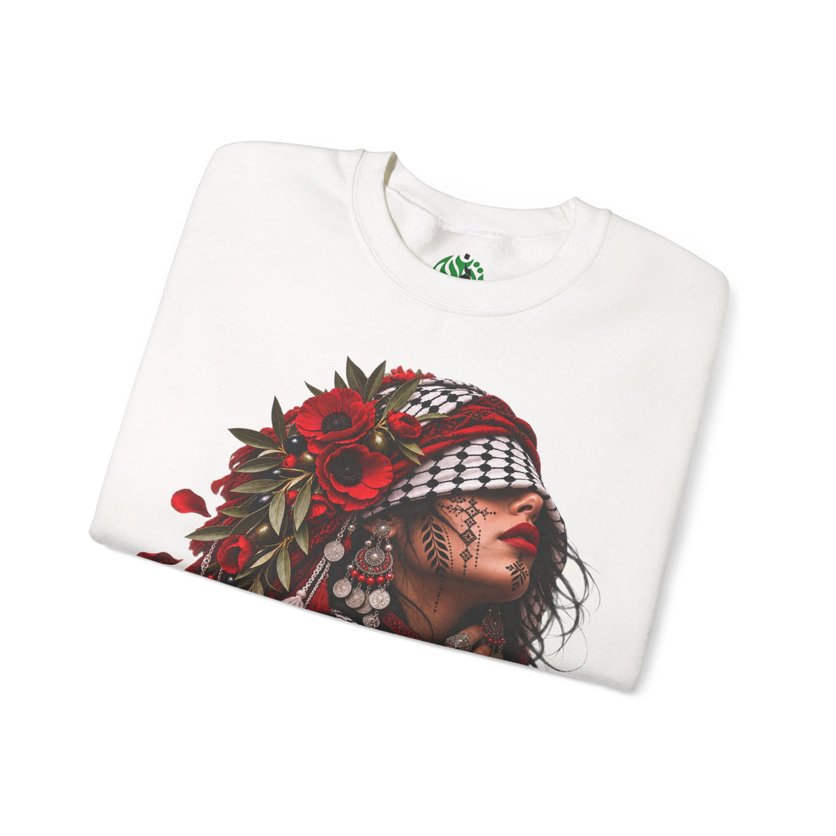 Native Floral Portrait Sweatshirt — Woman in Headdress Graphic Crewneck