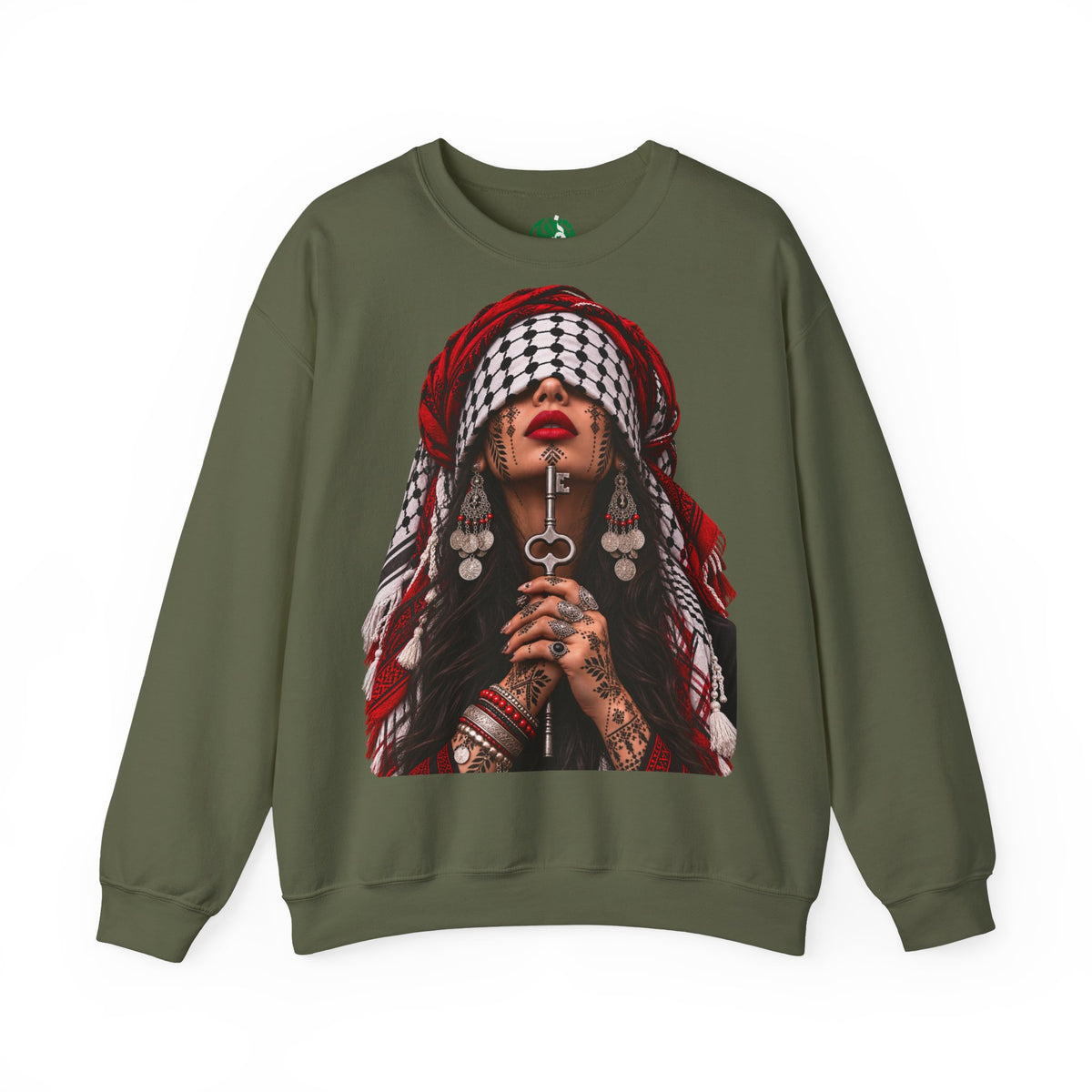 Palestinian Keffiyeh Woman Graphic Sweatshirt — Resilience Portrait Crewneck