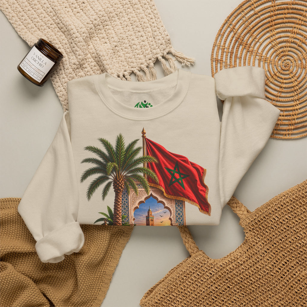 Sweat-shirt col rond Méli-mélo marocain — Drapeau du Maroc et scène du désert