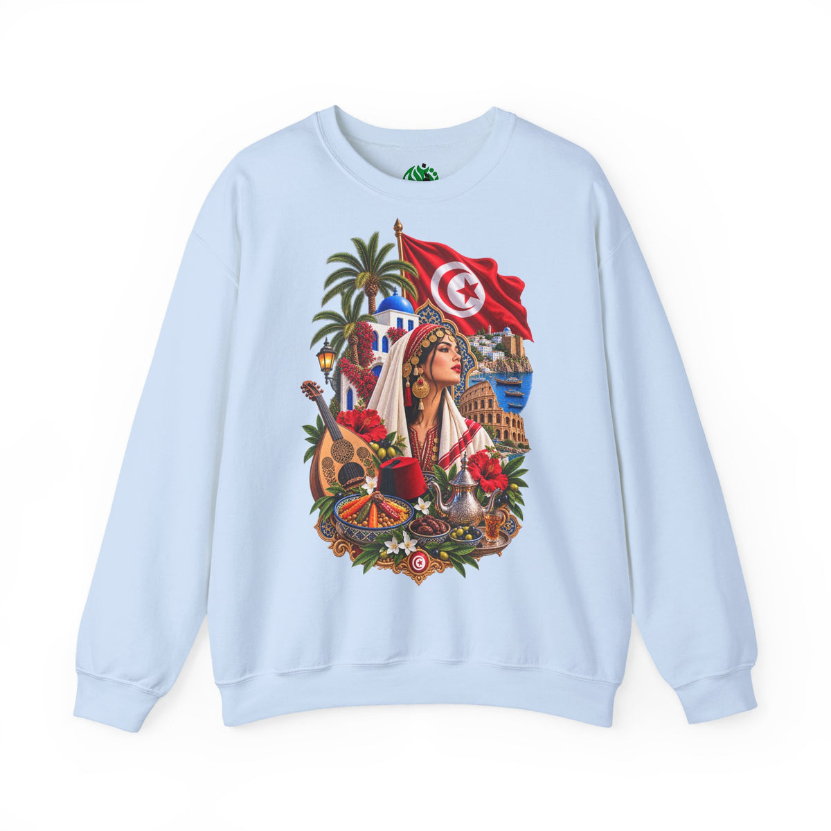 Sweat-shirt ras du cou Héritage Tunisien – Drapeau tunisien et collage culturel
