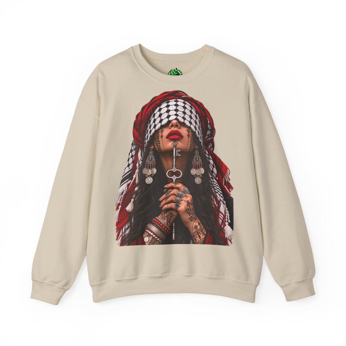 Palestinian Keffiyeh Woman Graphic Sweatshirt — Resilience Portrait Crewneck
