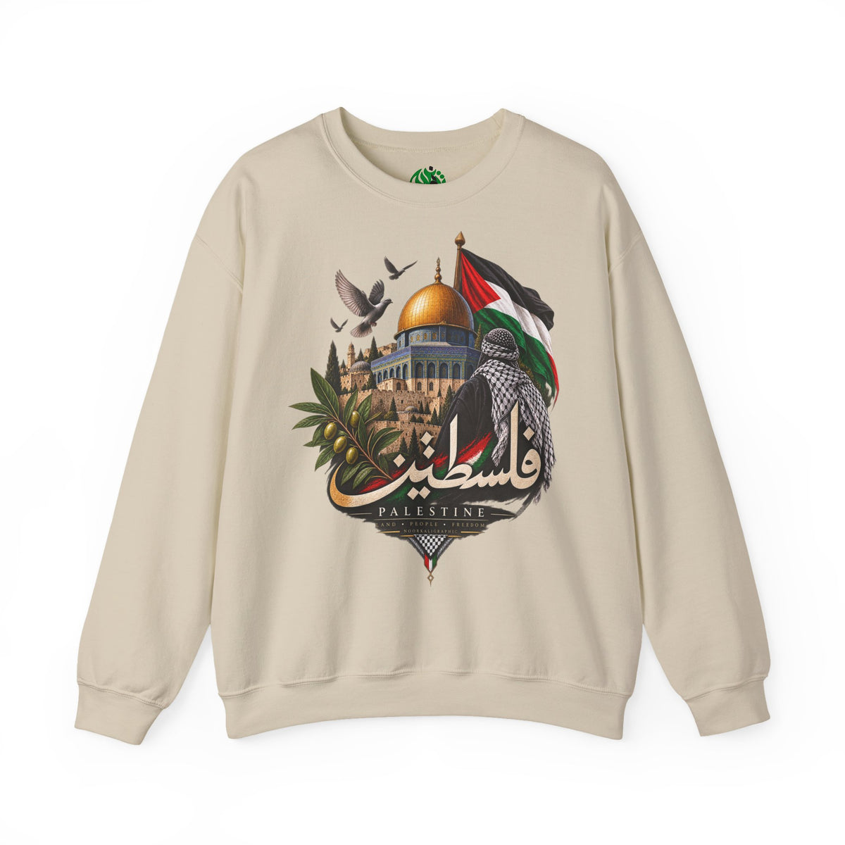 Palestine Dome of the Rock Sweatshirt — Solidarity Crewneck with Keffiyeh & Olive Branch Design