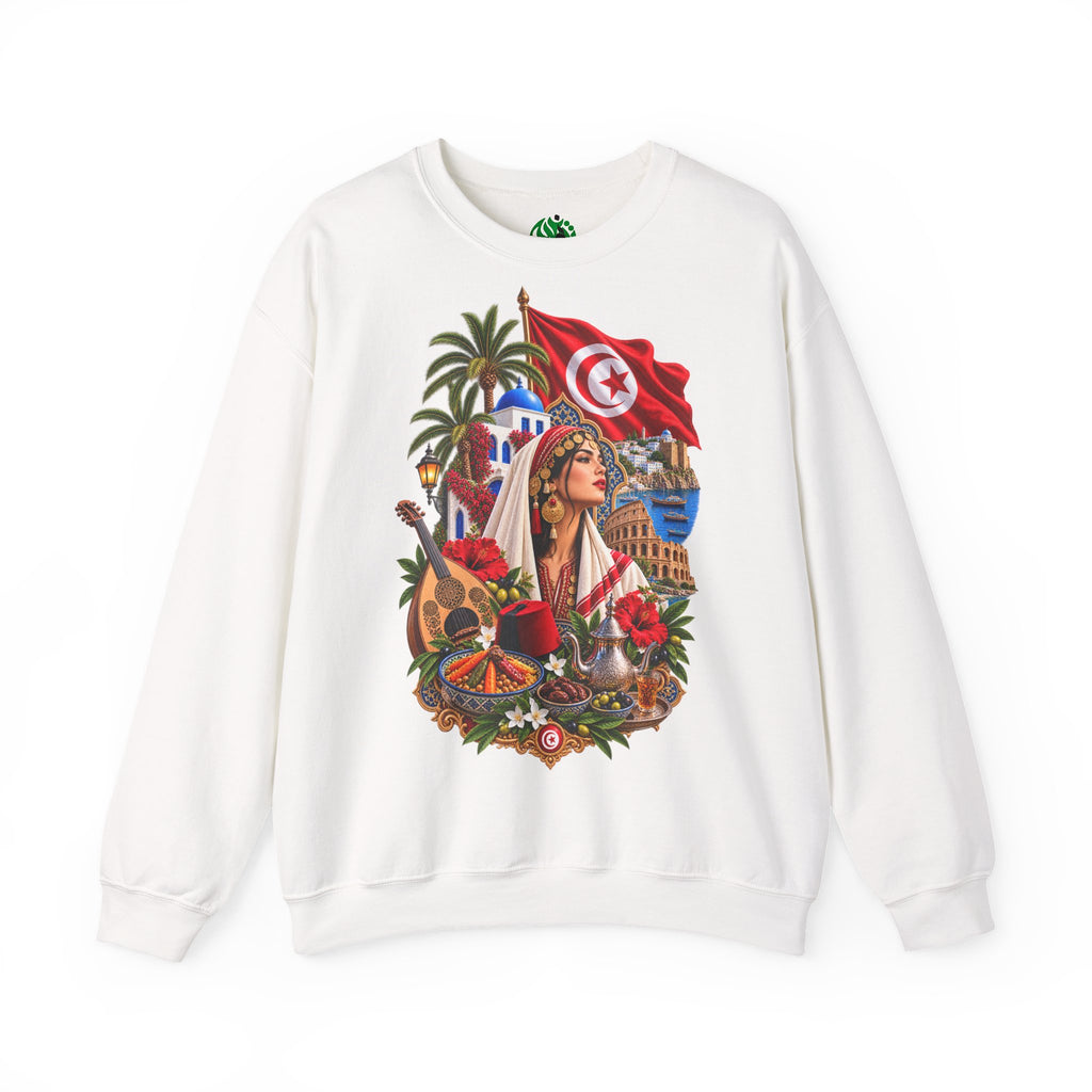 Sweat-shirt ras du cou Héritage Tunisien – Drapeau tunisien et collage culturel