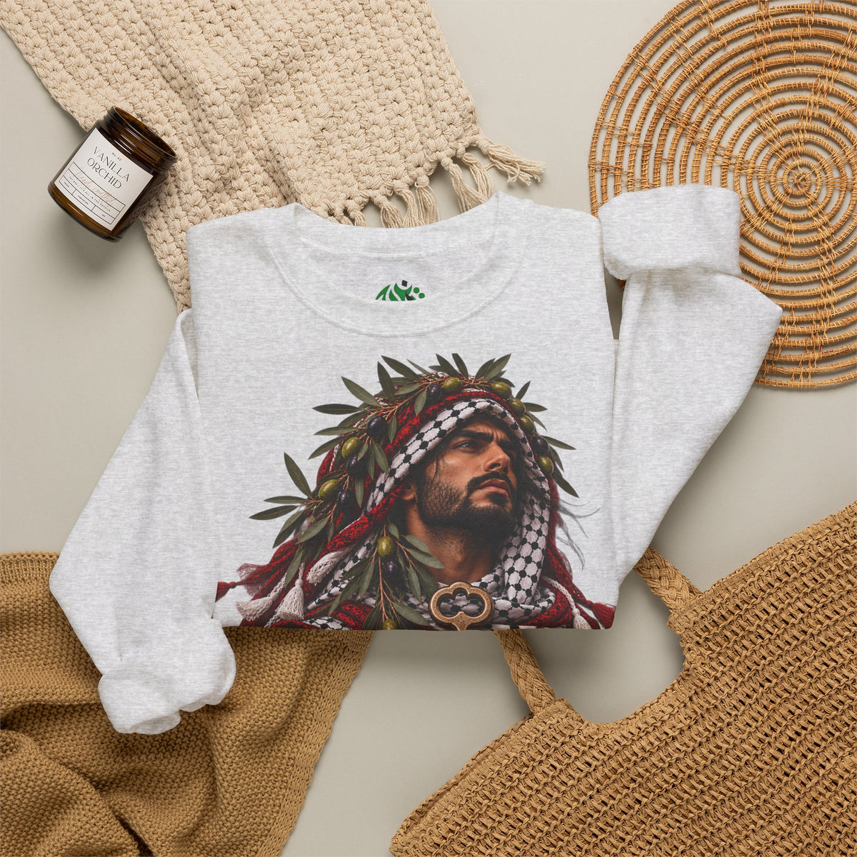 Crewneck Sweatshirt — Majestic Palestinian Liberation Portrait (keffiyeh & key)