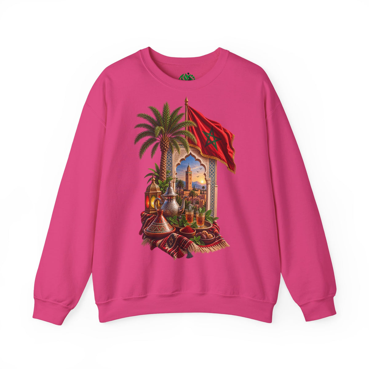 Moroccan Medley Crewneck Sweatshirt — Moroccan Flag & Desert Scene