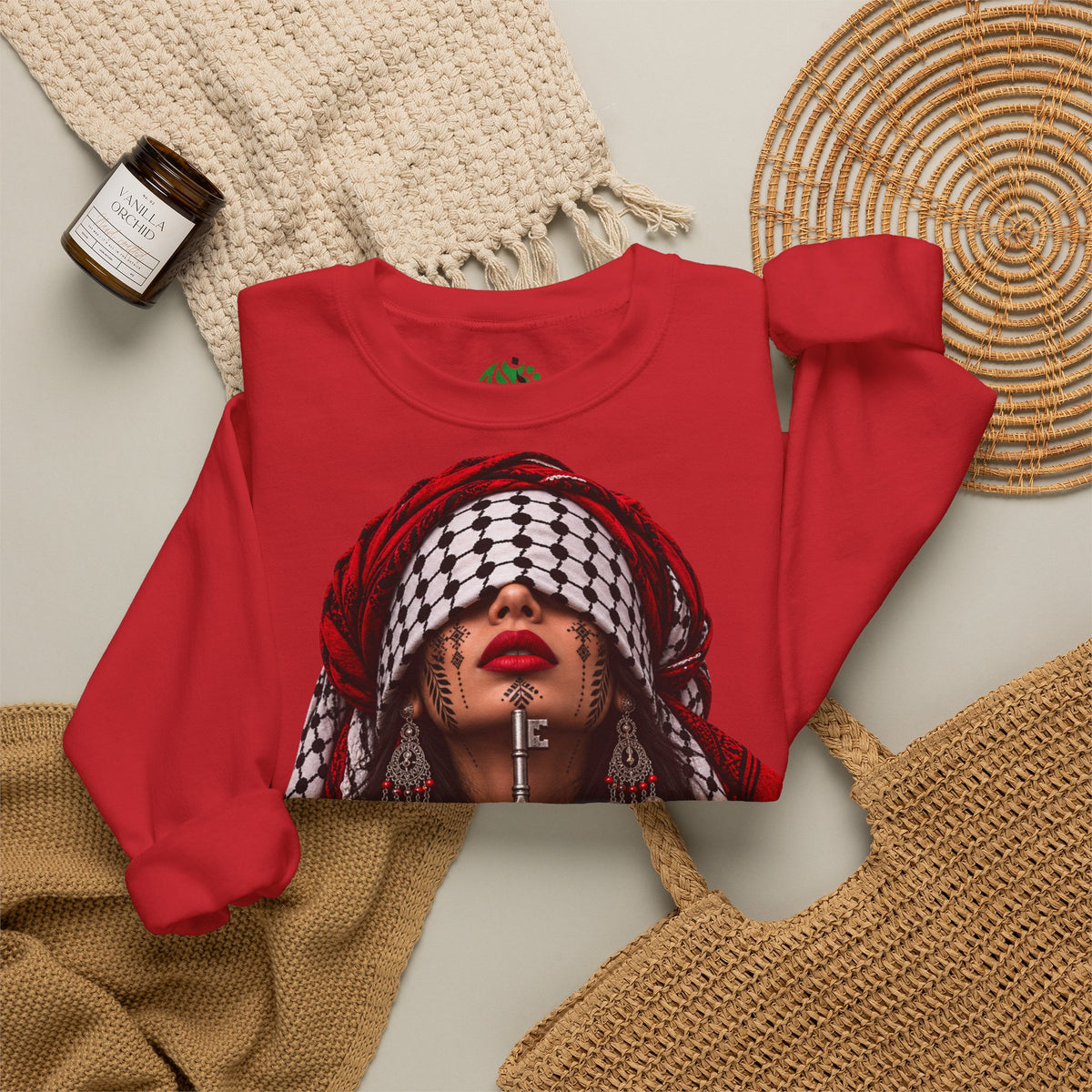 Palestinian Keffiyeh Woman Graphic Sweatshirt — Resilience Portrait Crewneck