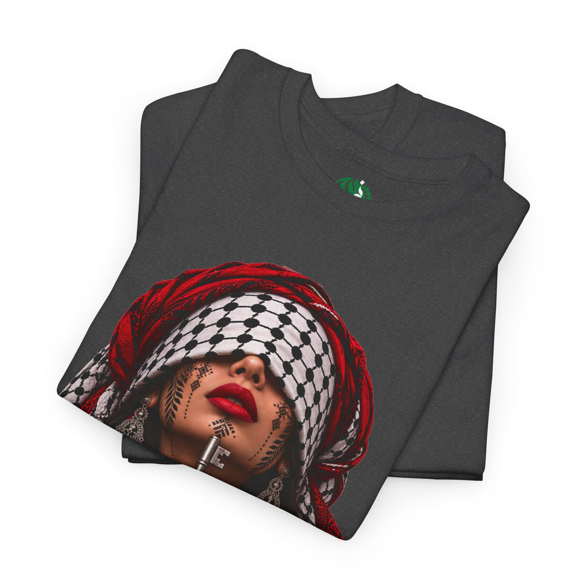 Palestinian Keffiyeh Portrait Tee — Bold Middle Eastern Cultural Art T-Shirt