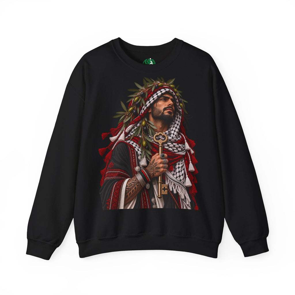 Crewneck Sweatshirt — Majestic Palestinian Liberation Portrait (keffiyeh & key)