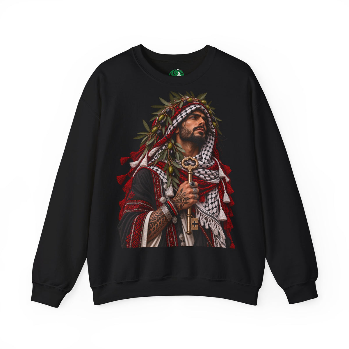 Crewneck Sweatshirt — Majestic Palestinian Liberation Portrait (keffiyeh & key)