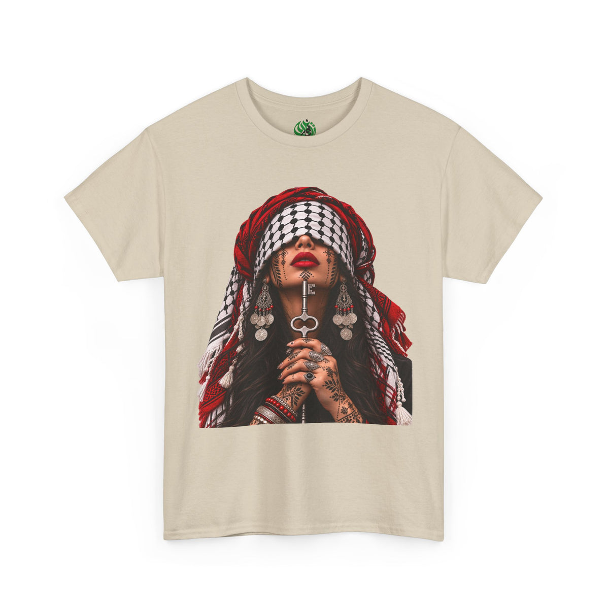 Palestinian Keffiyeh Portrait Tee — Bold Middle Eastern Cultural Art T-Shirt