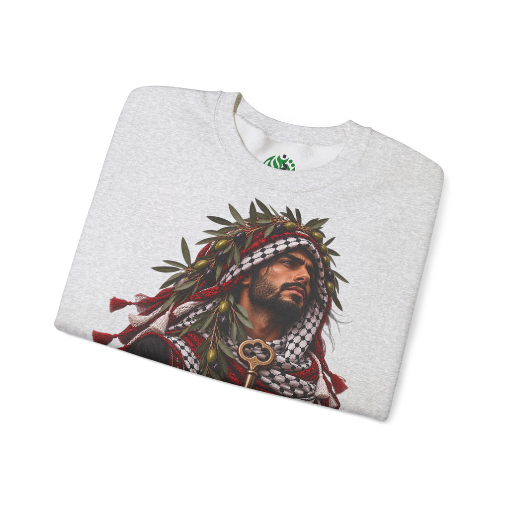 Crewneck Sweatshirt — Majestic Palestinian Liberation Portrait (keffiyeh & key)