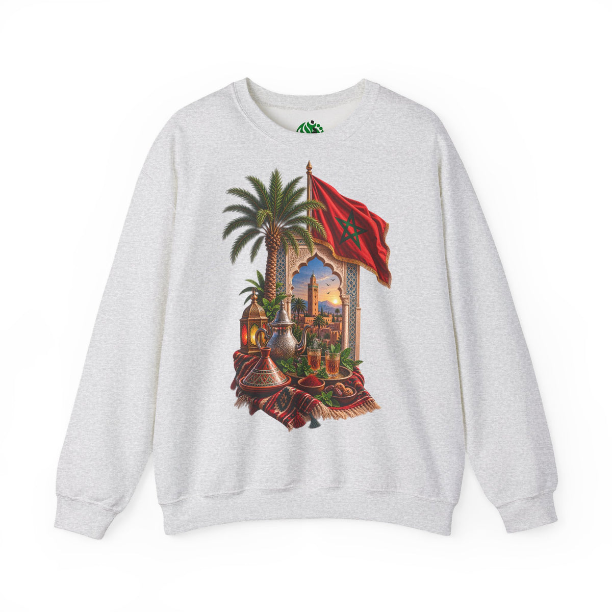 Moroccan Medley Crewneck Sweatshirt — Moroccan Flag & Desert Scene