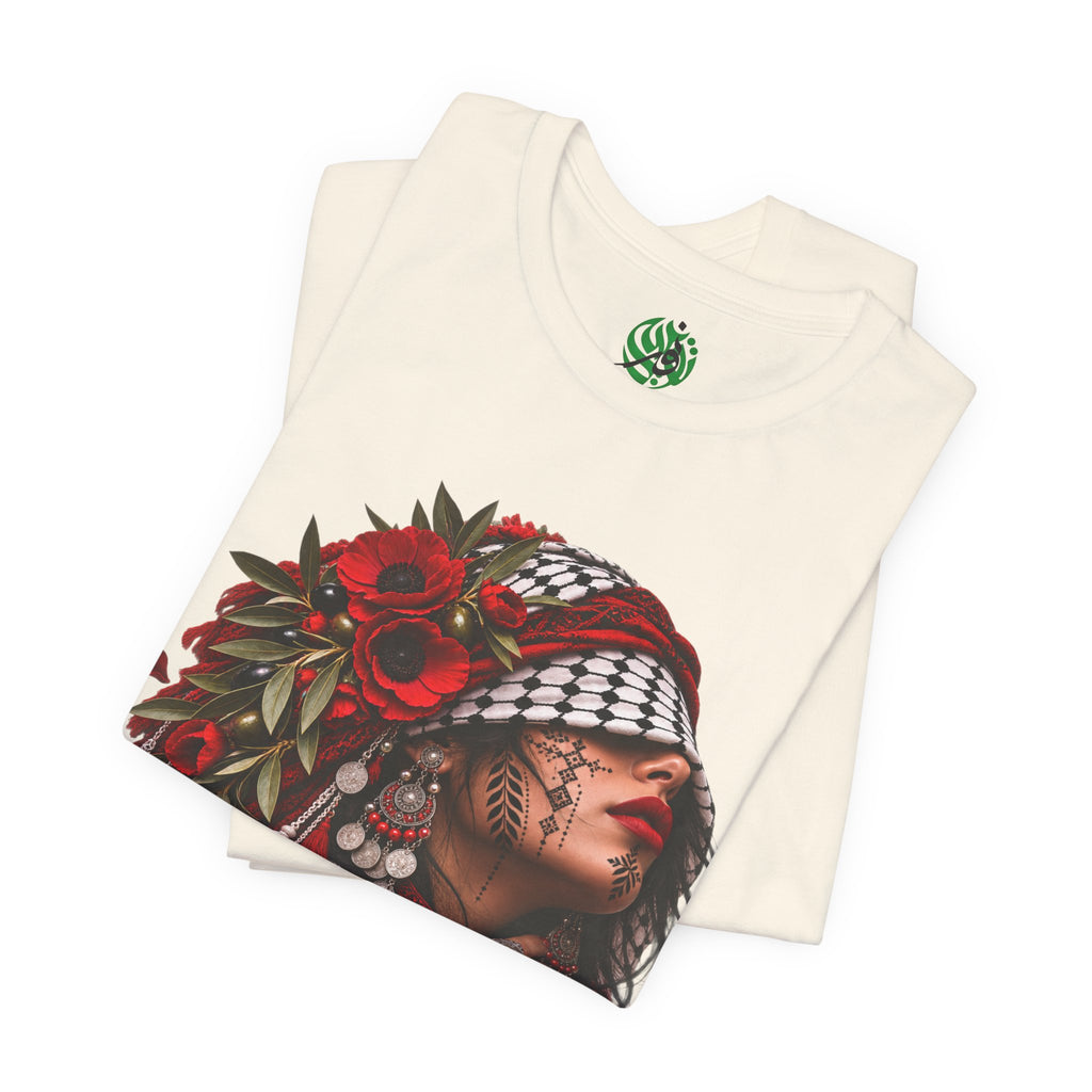Palestinian Woman Portrait Tee | Keffiyeh Floral Illustration