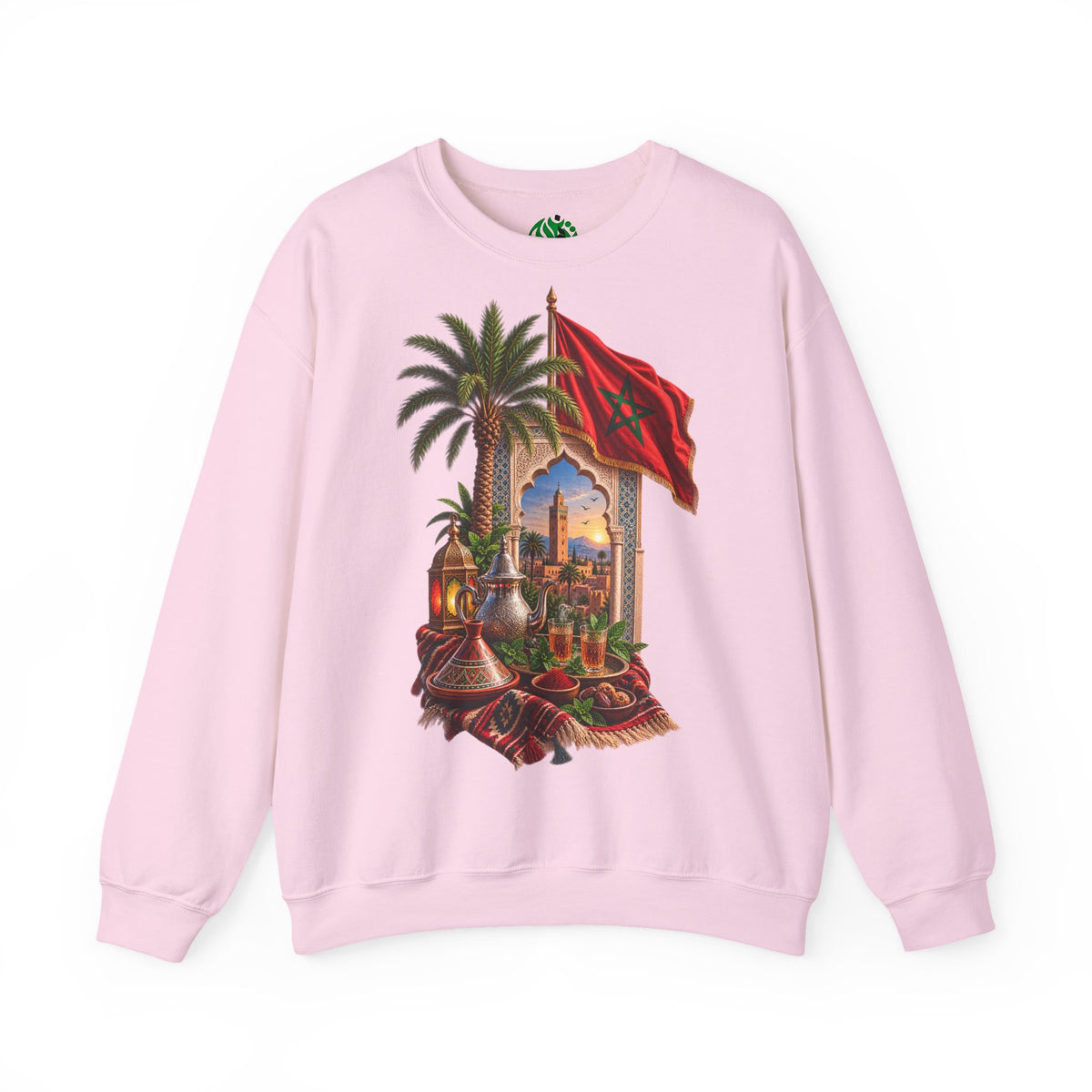 Moroccan Medley Crewneck Sweatshirt — Moroccan Flag & Desert Scene