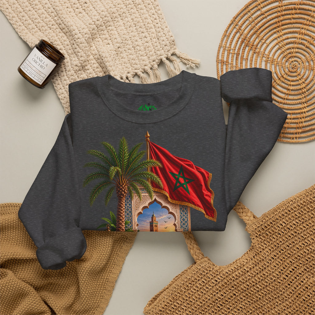Sweat-shirt col rond Méli-mélo marocain — Drapeau du Maroc et scène du désert