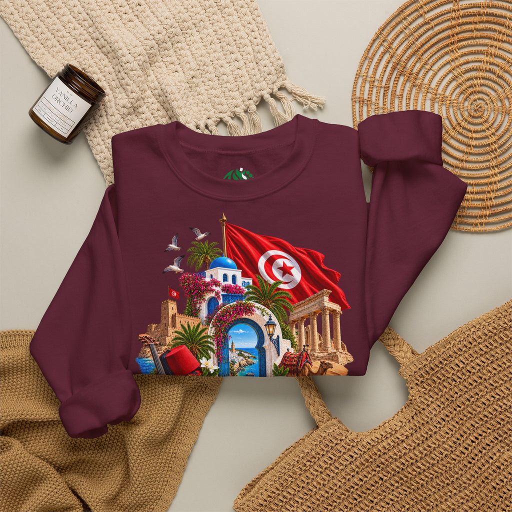 Tunisia travel collage sweatshirt | Tunisian flag, medina, palm trees