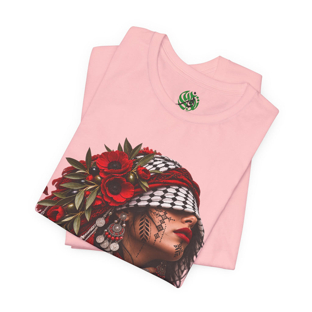 Palestinian Woman Portrait Tee | Keffiyeh Floral Illustration