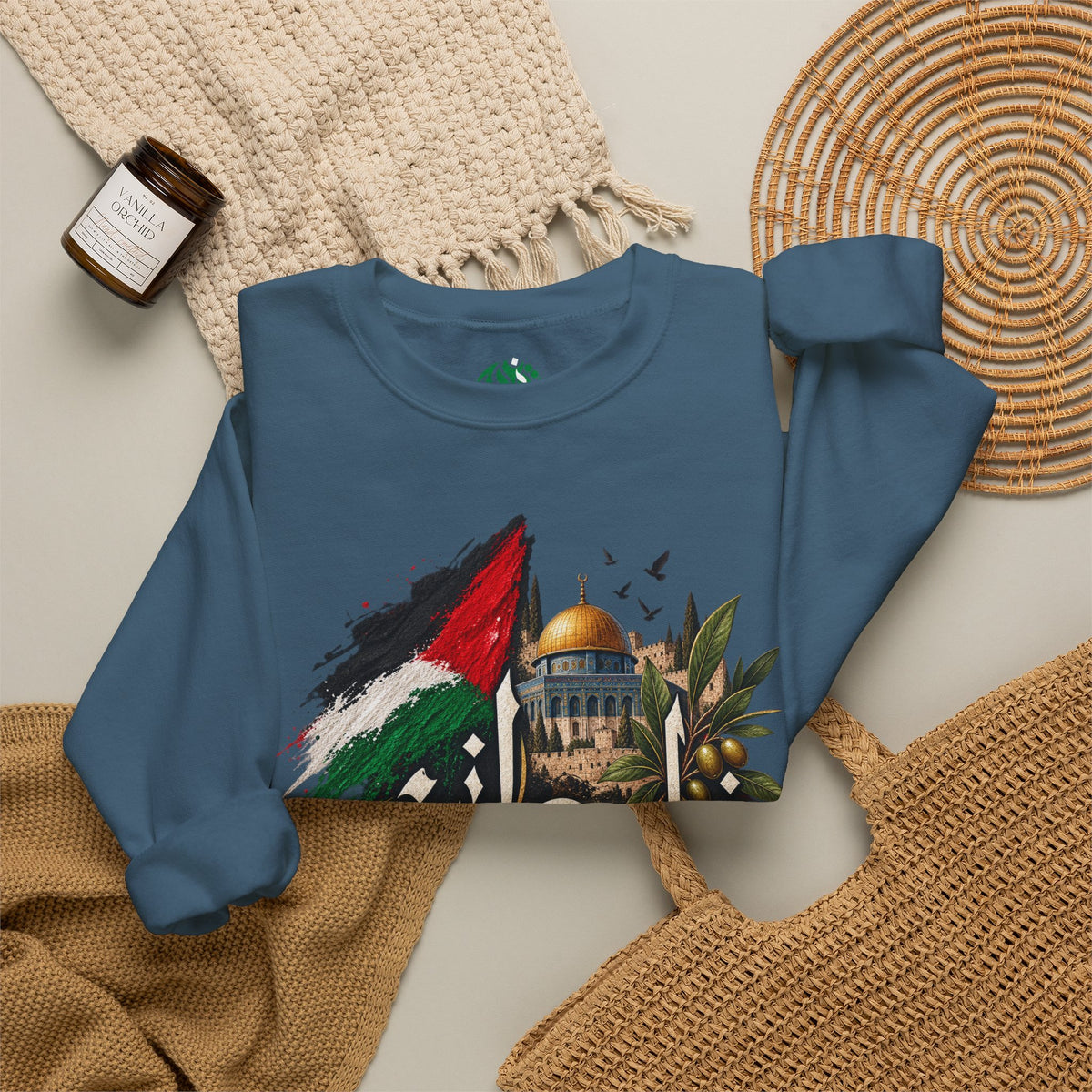 Palestine Dome of the Rock Flag Sweatshirt | Arabic Calligraphy, Olive Branch