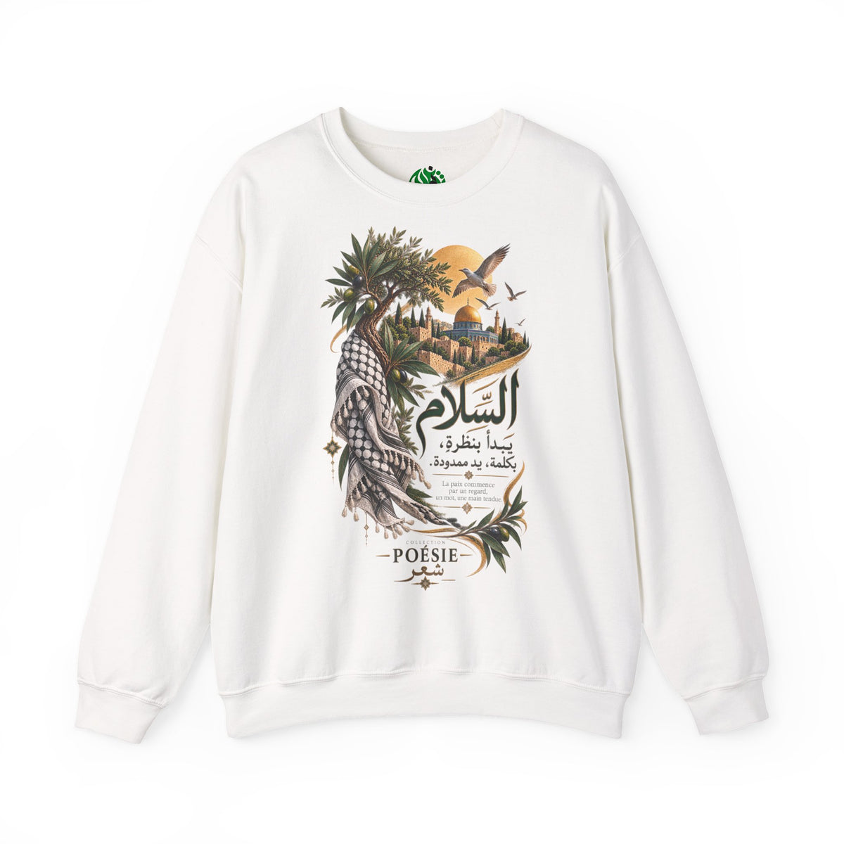 Arabic Palm Oasis Graphic Sweatshirt — "السلام" Poésie Crewneck
