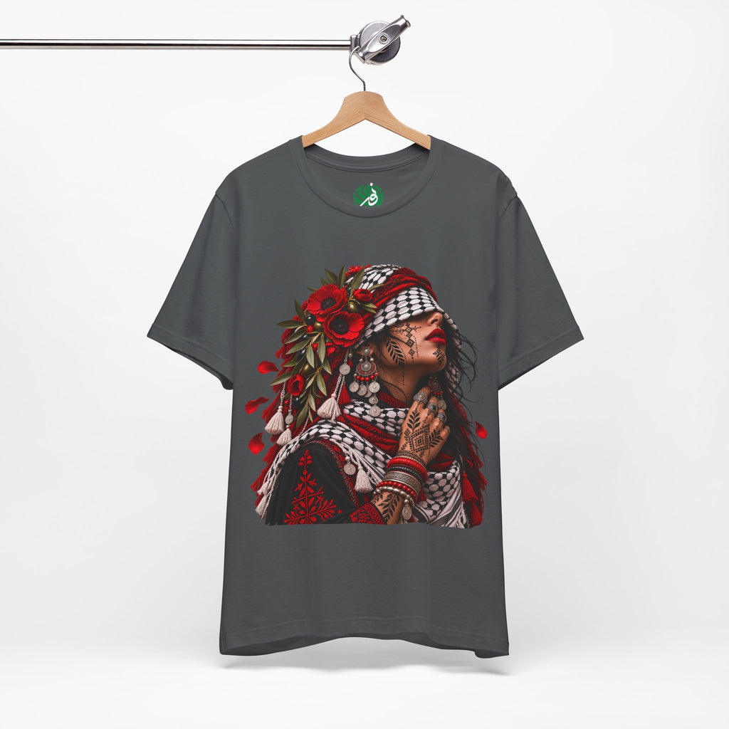 Palestinian Woman Portrait Tee | Keffiyeh Floral Illustration