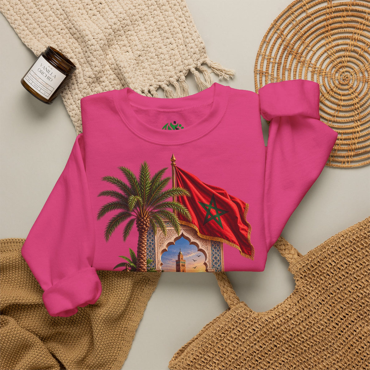 Sweat-shirt col rond Méli-mélo marocain — Drapeau du Maroc et scène du désert