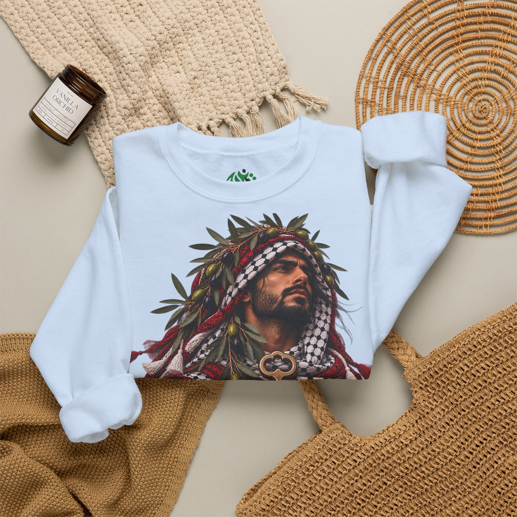 Crewneck Sweatshirt — Majestic Palestinian Liberation Portrait (keffiyeh & key)