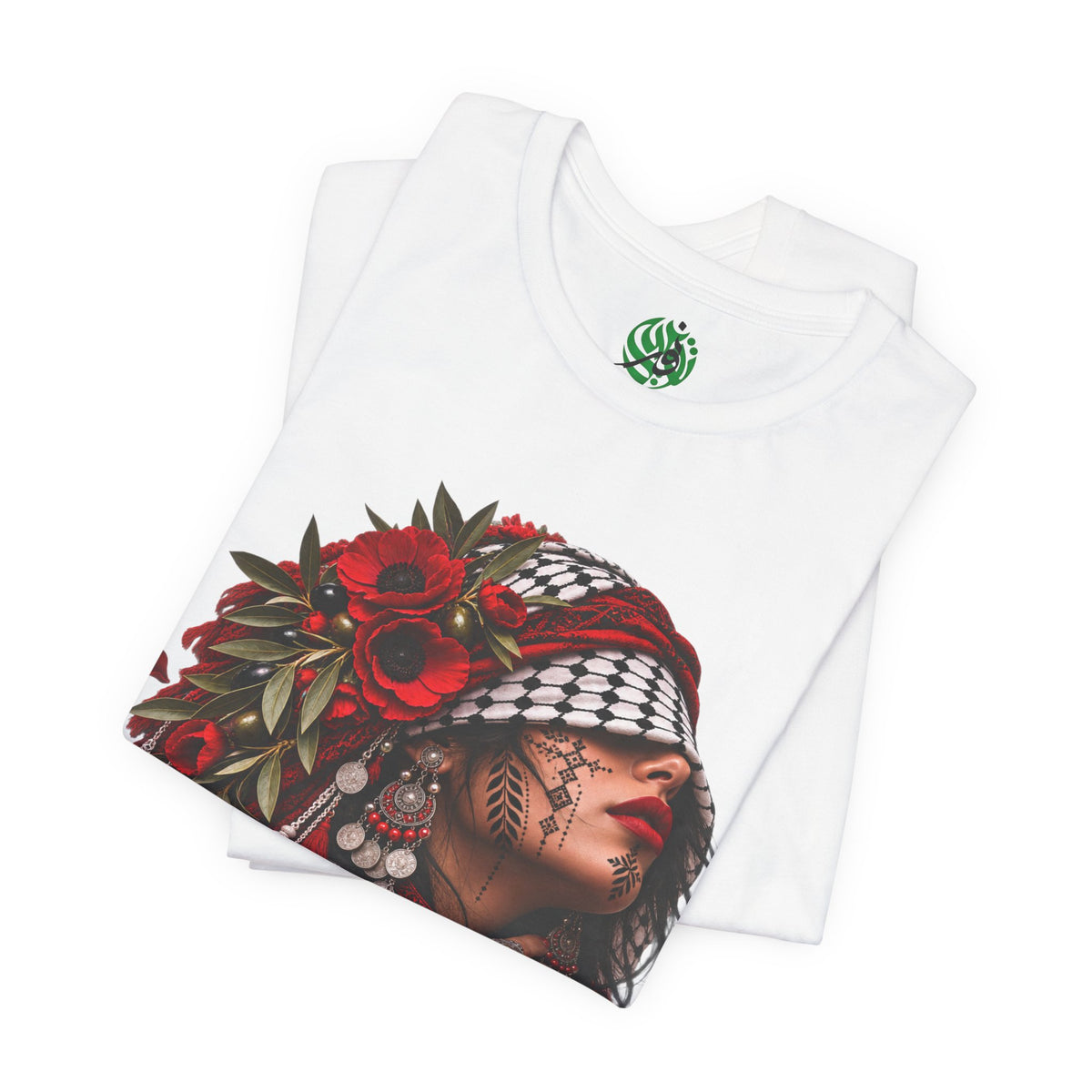 Palestinian Woman Portrait Tee | Keffiyeh Floral Illustration