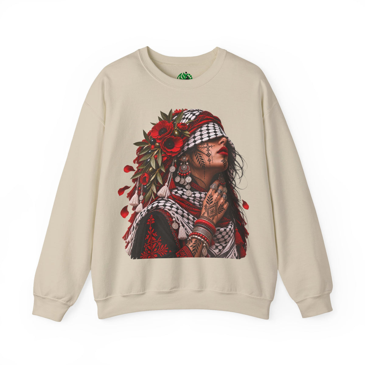 Native Floral Portrait Sweatshirt — Woman in Headdress Graphic Crewneck