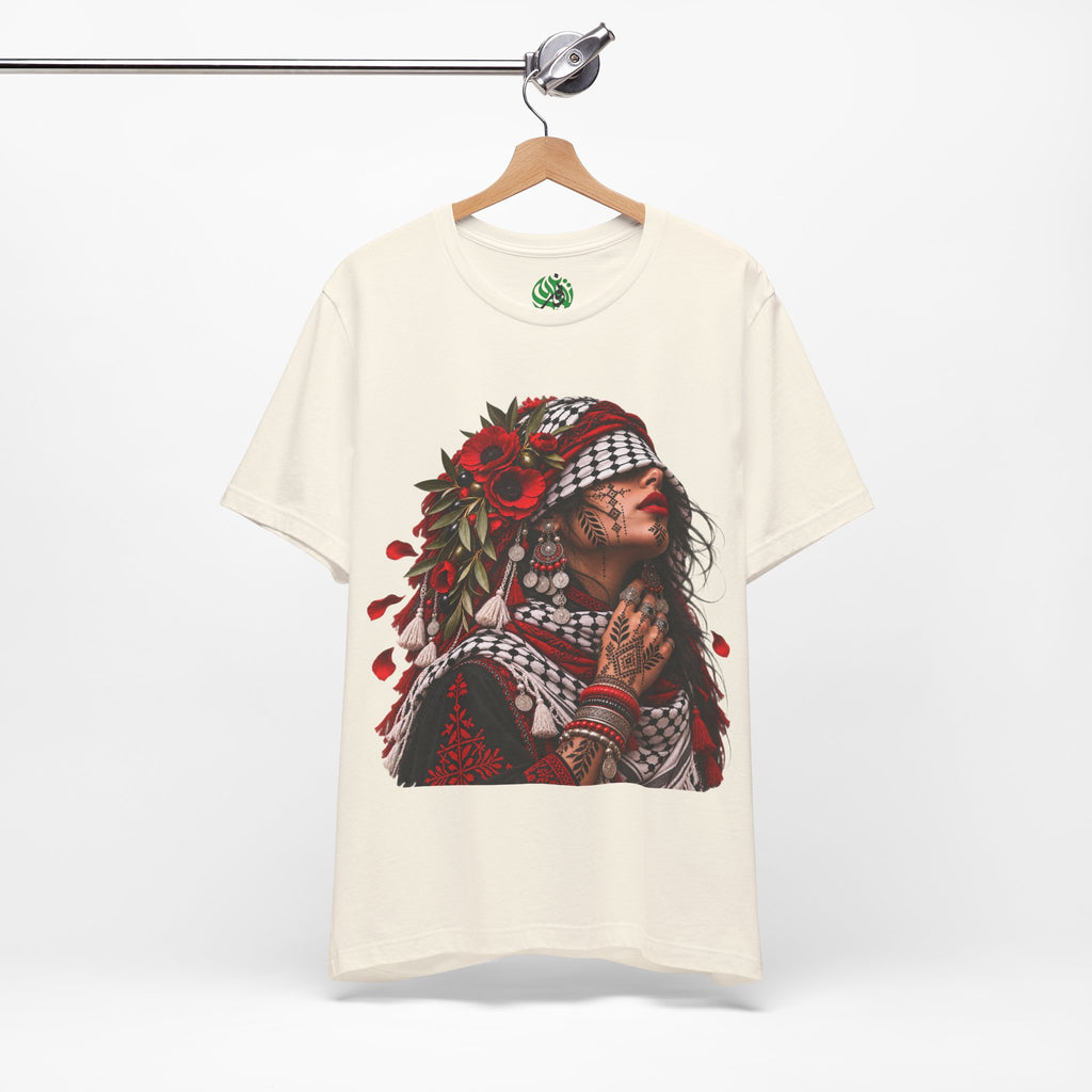 Palestinian Woman Portrait Tee | Keffiyeh Floral Illustration