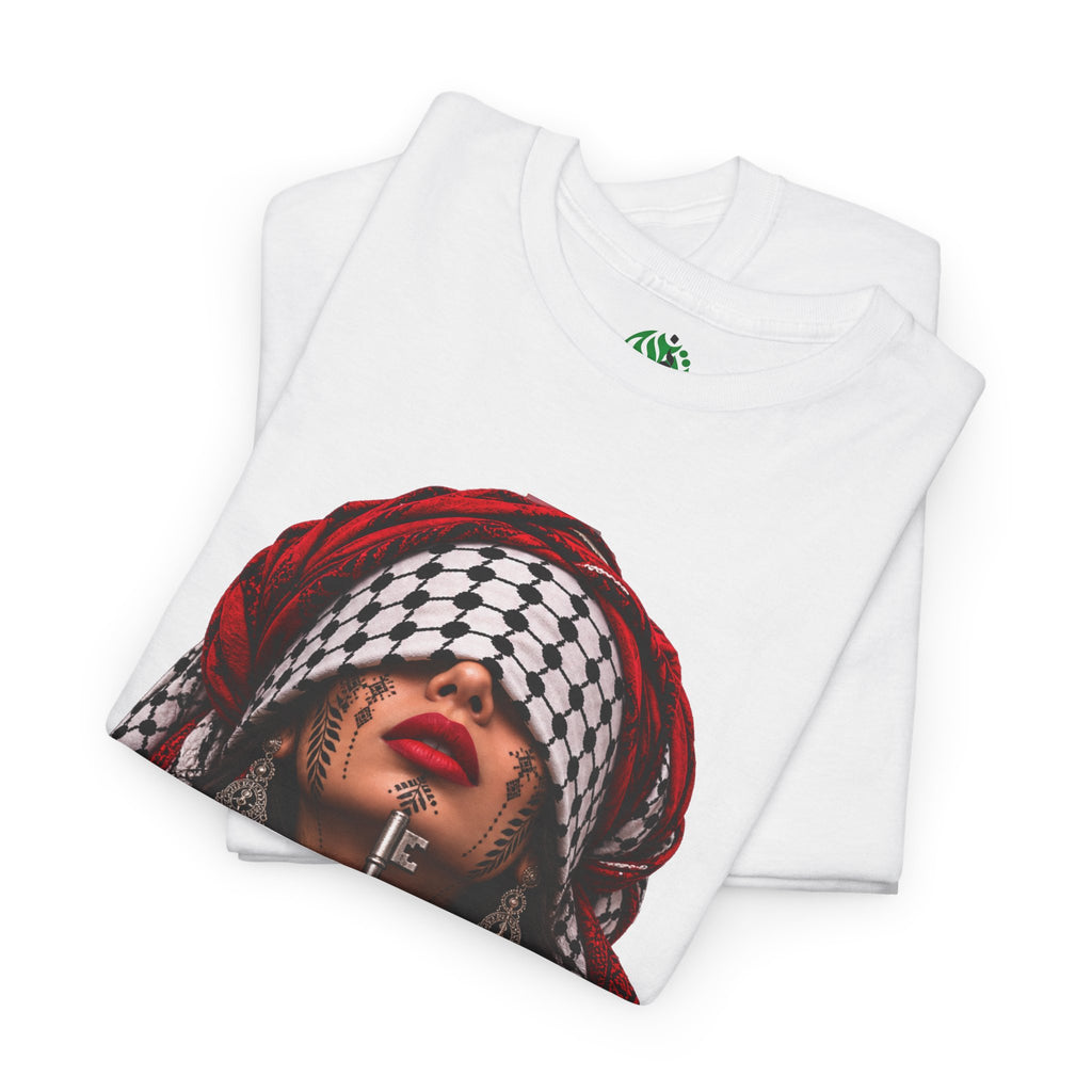 Palestinian Keffiyeh Portrait Tee — Bold Middle Eastern Cultural Art T-Shirt