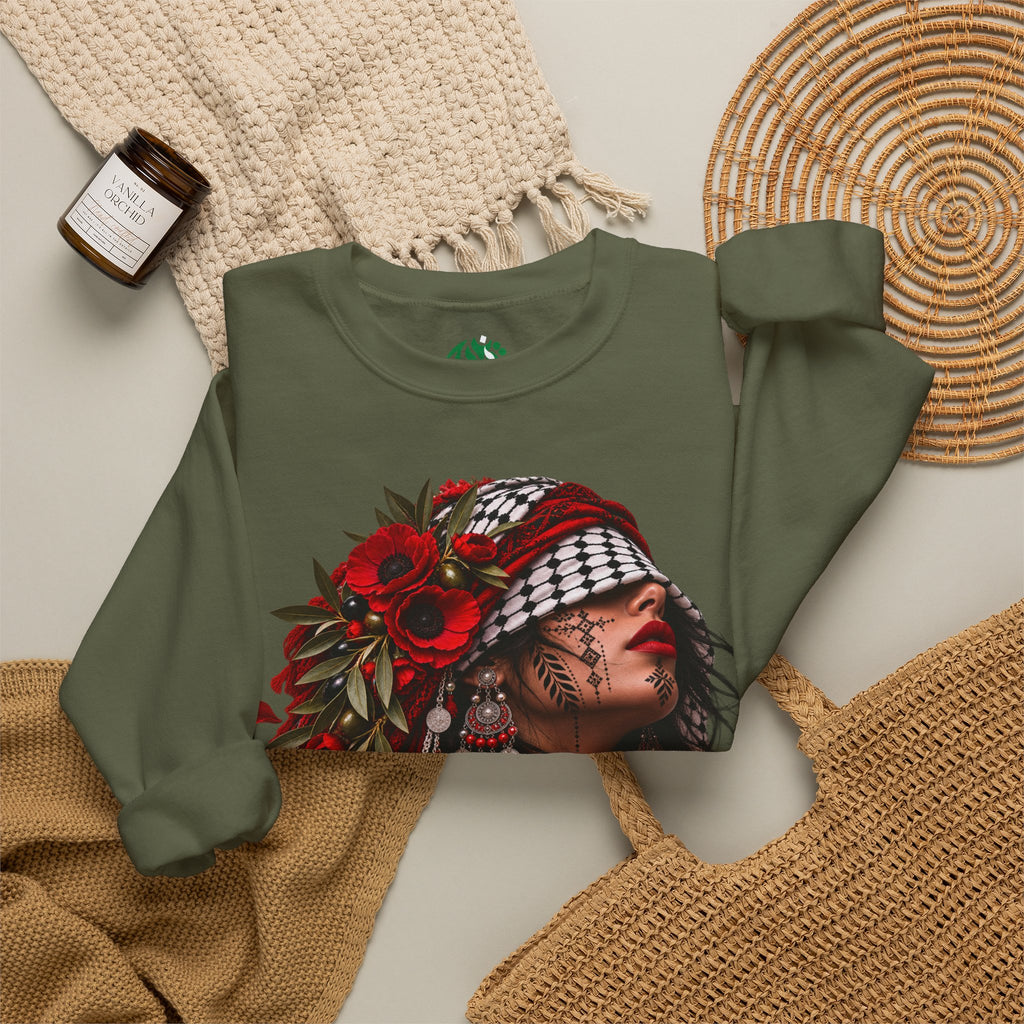Native Floral Portrait Sweatshirt — Woman in Headdress Graphic Crewneck