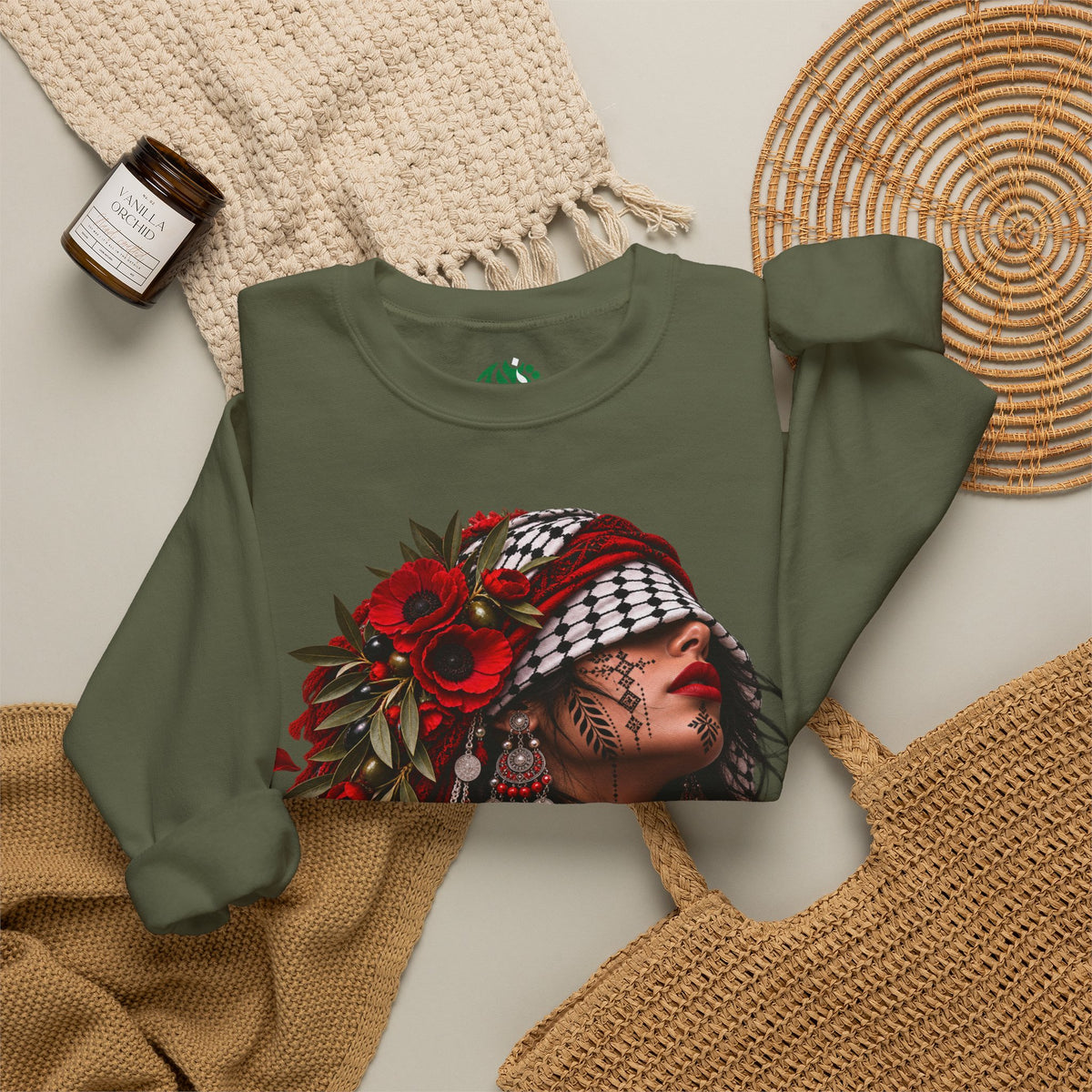 Native Floral Portrait Sweatshirt — Woman in Headdress Graphic Crewneck