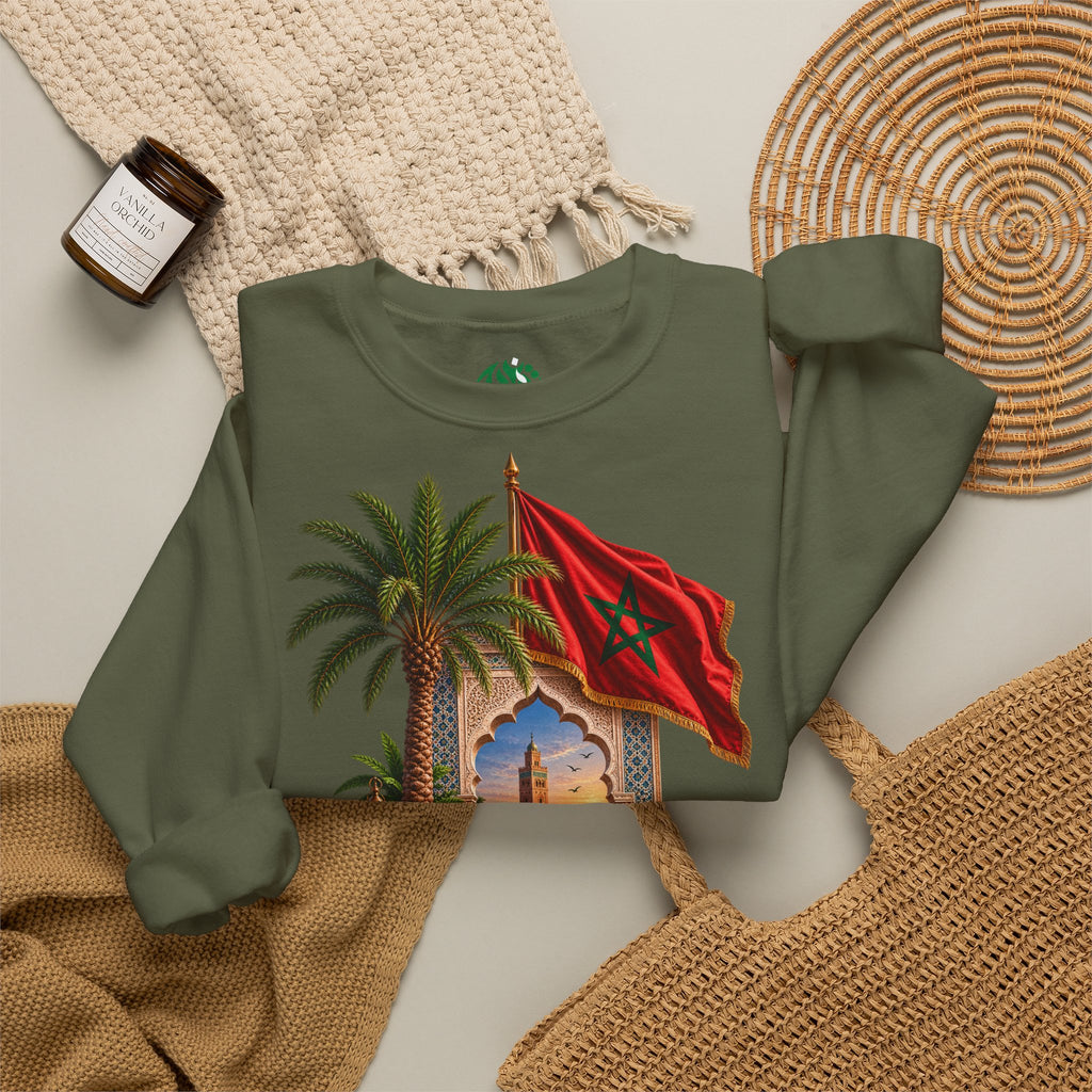Sweat-shirt col rond Méli-mélo marocain — Drapeau du Maroc et scène du désert