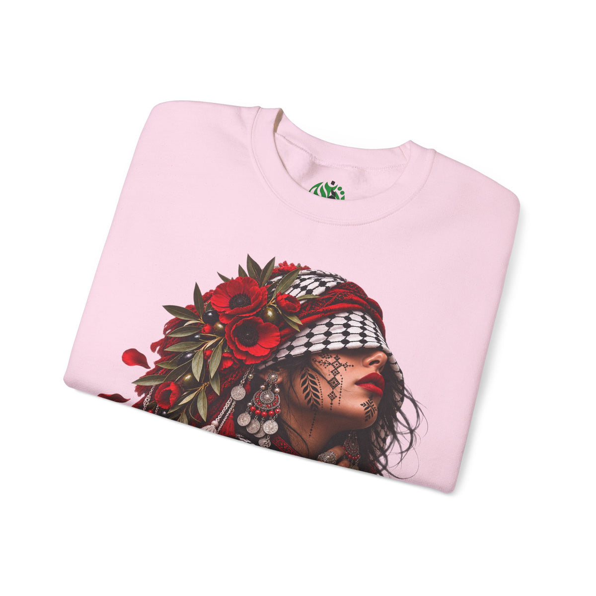 Native Floral Portrait Sweatshirt — Woman in Headdress Graphic Crewneck