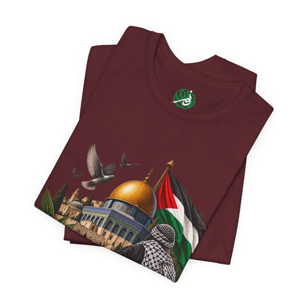 T-shirt Palestine — Dôme du Rocher, calligraphie arabe & drapeau