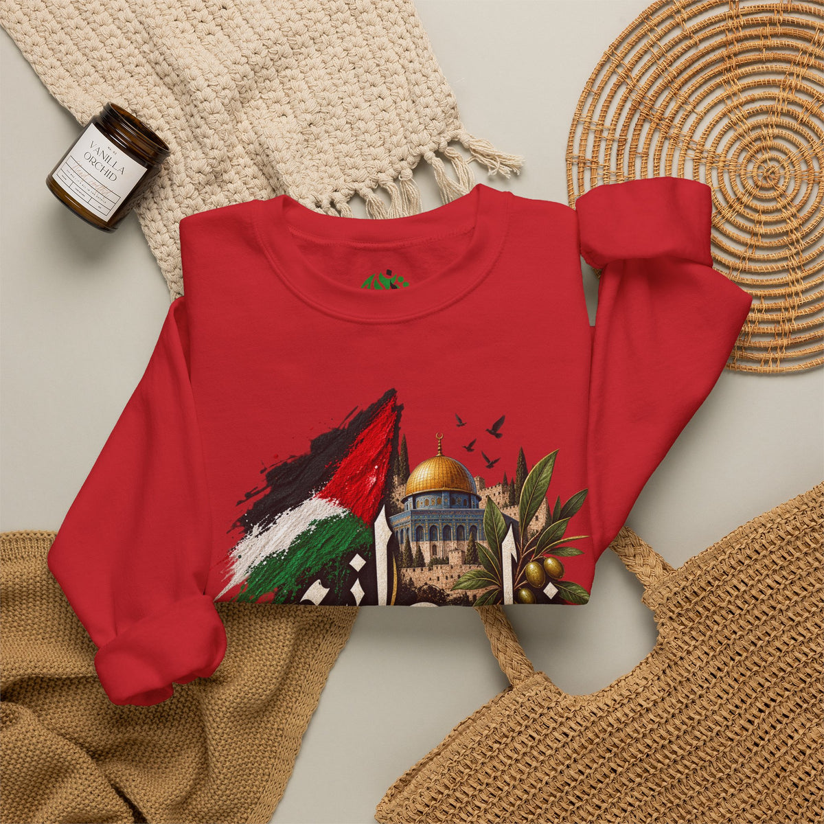 Palestine Dome of the Rock Flag Sweatshirt | Arabic Calligraphy, Olive Branch