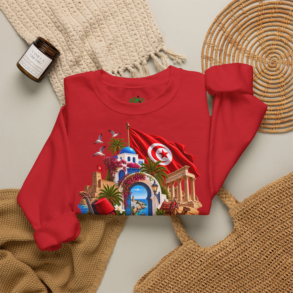 Tunisia travel collage sweatshirt | Tunisian flag, medina, palm trees