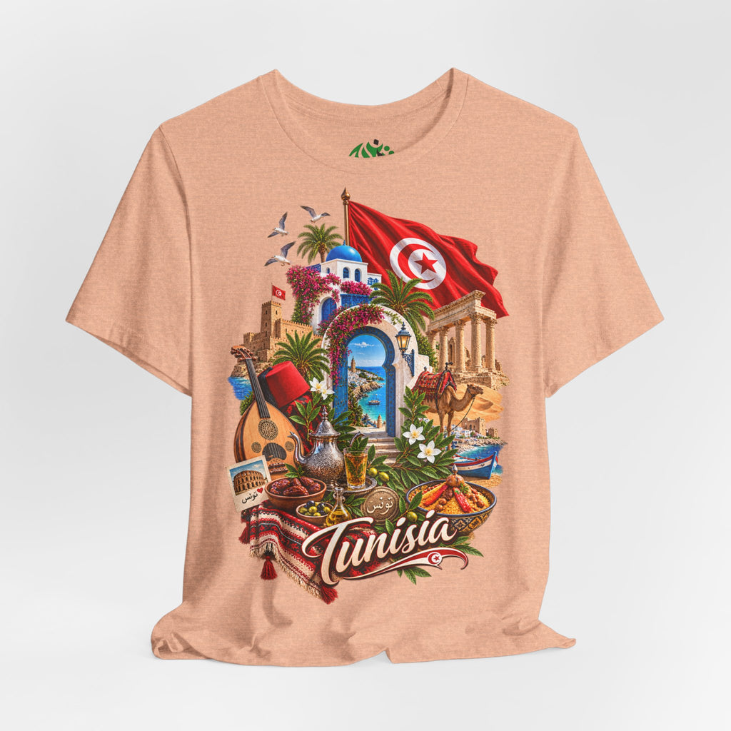 Tunisia travel collage T-Shirt | Tunis flag, medina, guitar, palm trees