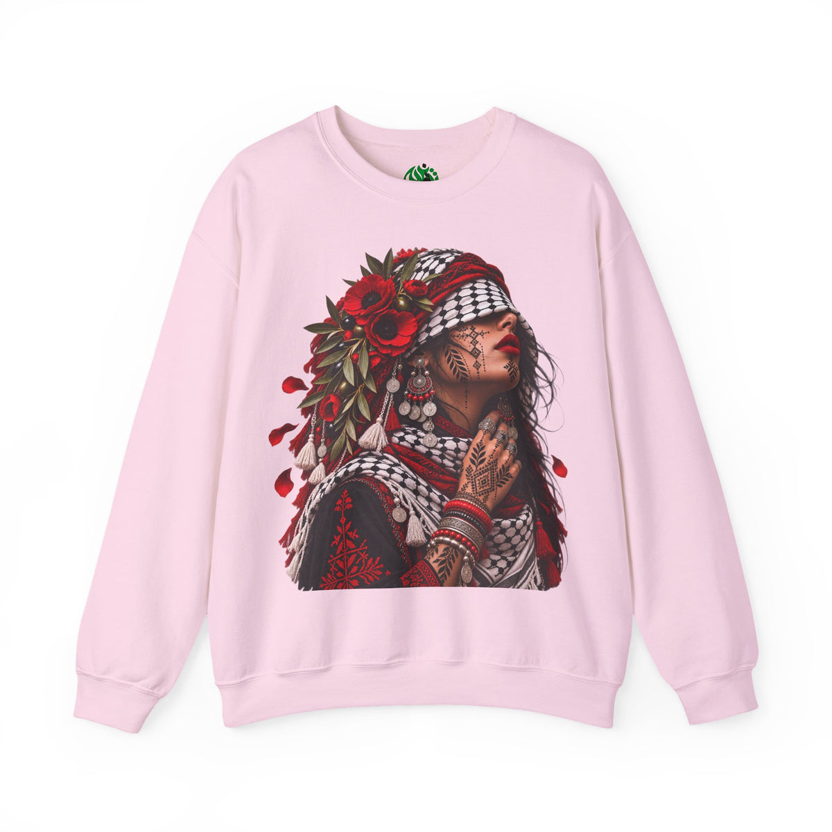 Native Floral Portrait Sweatshirt — Woman in Headdress Graphic Crewneck