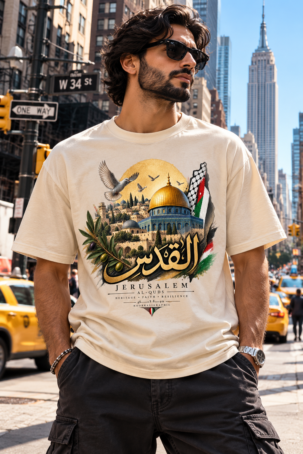 Al-Quds القدس calligraphie arabe T-shirt écru — Dôme du Rocher, Palestine, Jérusalem | NoorKaligraphic