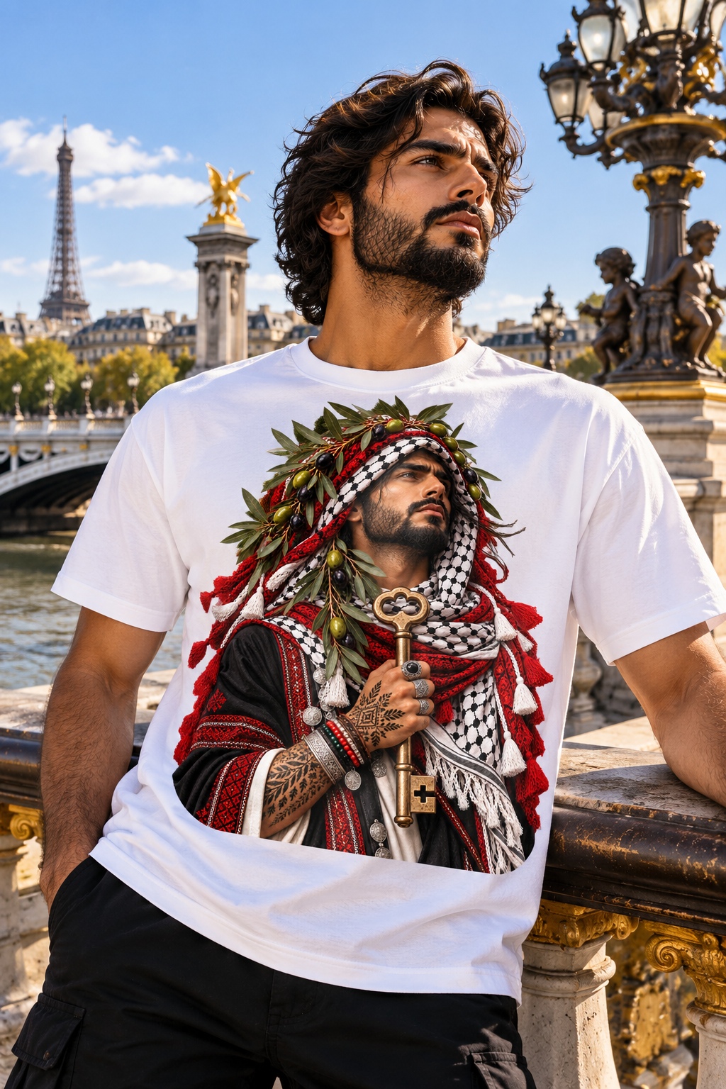 Palestinian King Apparel Tee — Key & Keffiyeh Graphic T-Shirt
