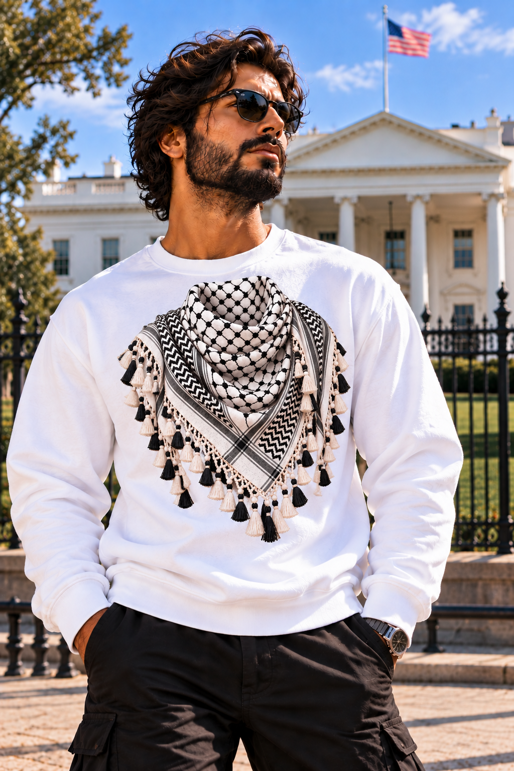 Keffiyeh Pattern Crewneck Sweatshirt