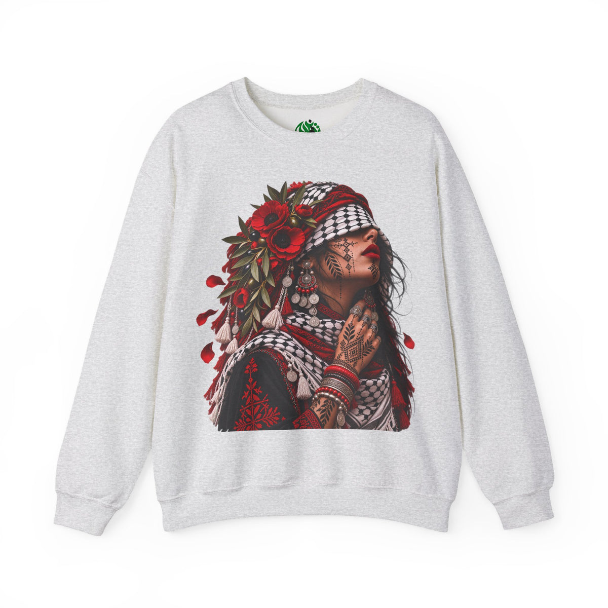 Native Floral Portrait Sweatshirt — Woman in Headdress Graphic Crewneck