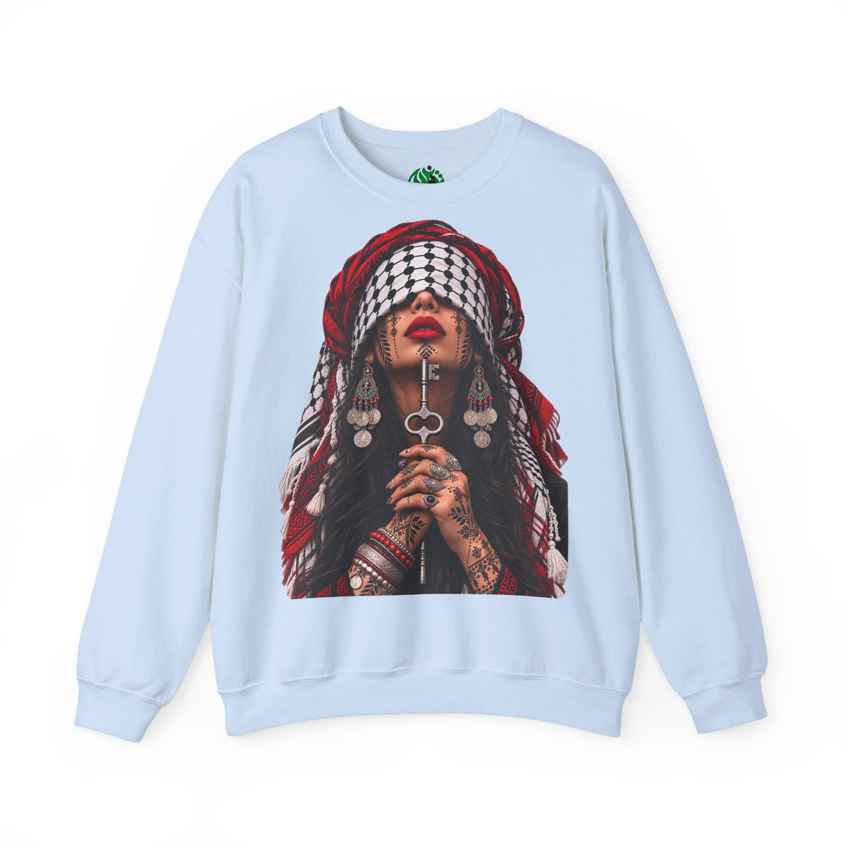 Palestinian Keffiyeh Woman Graphic Sweatshirt — Resilience Portrait Crewneck